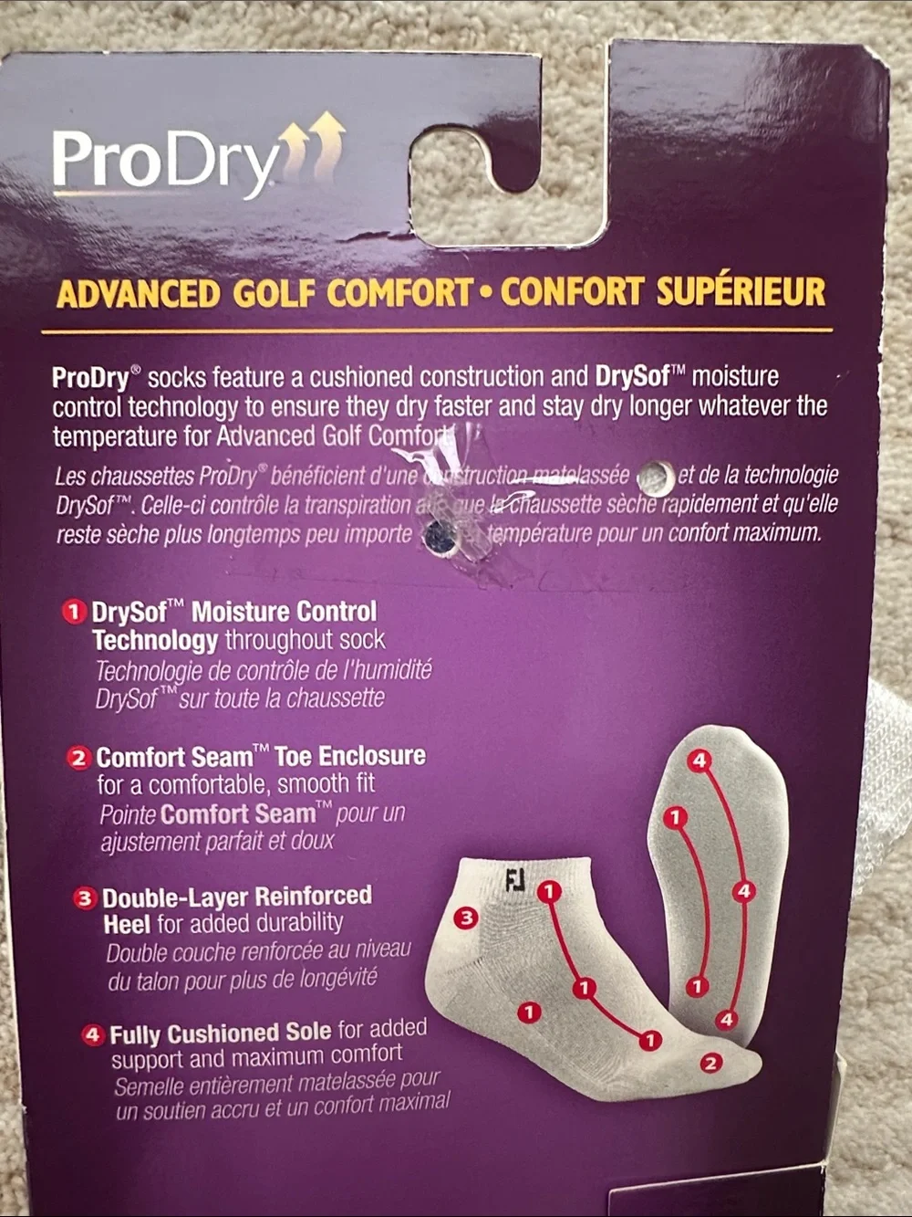 2 Pack FootJoy ProDry Advanced Golf Comfort Socks Cushioned Marine Blue Size 6-9